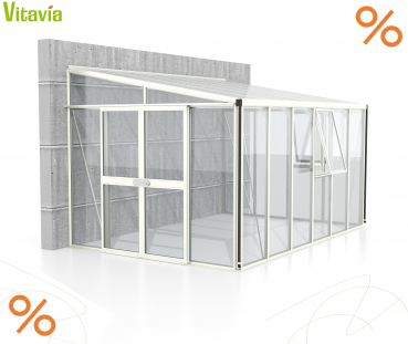 AKTION Vitavia Anlehngewächshaus Athena 10200 ESG/HKP BxT 397x266cm 10,2m² Alu weiss