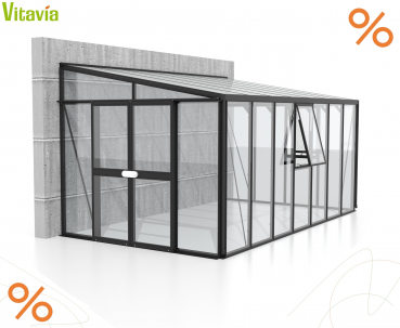 AKTION Vitavia Anlehngewächshaus Athena 11900 ESG/HKP TxB 266x460cm 11,9m² Alu schwarz