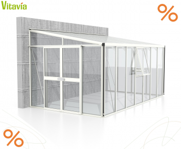 AKTION Vitavia Anlehngewächshaus Athena 11900 ESG/HKP BxT 460x266cm 11,9m² Alu weiss