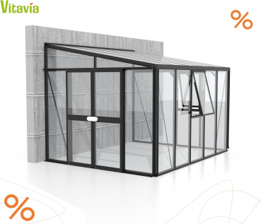 AKTION Vitavia Anlehngewächshaus Athena 8600 ESG/HKP TxB 266x334cm 8,6m² Alu schwarz