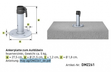 May Ankerplatte zum Aufdübeln, Mast Ø 55mm geeignet für FILIUS, DACAPO, MEZZO