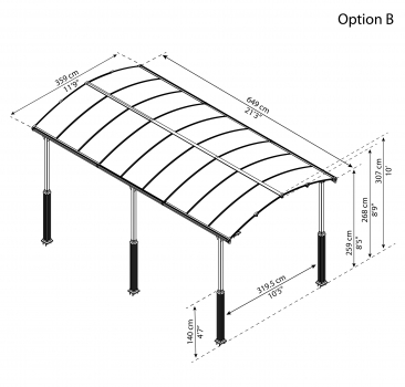 Palram-Canopia Alu Carport Arcadia ALPIN 6400 grau Polycarbonat BxT 359x649cm