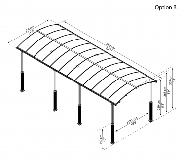 Palram-Canopia Alu Carport Arcadia ALPIN 8500 grau Polycarbonat BxT 359x863cm
