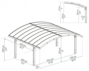 Palram-Canopia Alu Carport Arizona Double Wave Wings/Arch 5,8x5 Polycarbonat gewellt