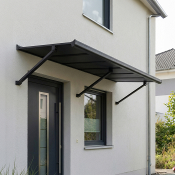Palram-Canopia Tür Vordach Augustine 222x90cm Alu Schwarz Paneel HKP Grau