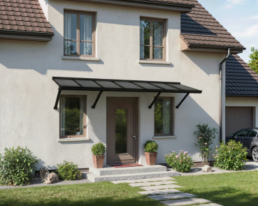 Palram-Canopia Tür Vordach Augustine 258x90cm Alu Schwarz Paneel HKP Grau