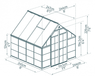 Palram-Canopia Gewächshaus Balance 8x8 (244x247cm) Polycarbonat Aluminium grau