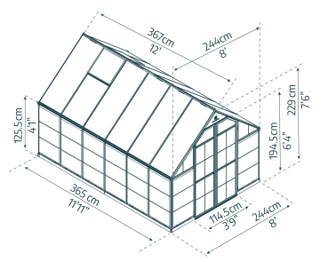 Palram-Canopia Gewächshaus Balance 8x12 (244x367cm) Polycarbonat Aluminium grau