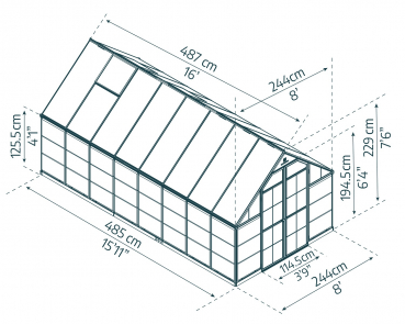 Palram-Canopia Gewächshaus Balance 8x16 (244x487cm) Polycarbonat Aluminium grau