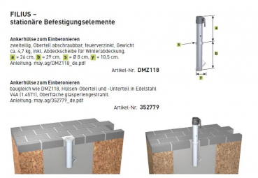 May Ankerhülse Edelstahl V4A 2 tlg. Oberteil abschraubbar für Mast Ø 55mm