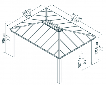 Palram-Canopia Aluminium Pavillon Dallas 3.6x4.8 12x16 (360x483cm) 6mm HKP