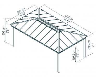 Palram-Canopia Aluminium Pavillon Dallas 3.6x6.1 12x20 (360x607cm) 6mm HKP