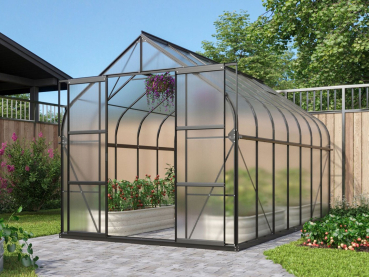 Preview: SET Vitavia Gewächshaus Diana 11500 4mm HKP 264x445 schwarz + Fundamentsrahmen