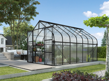 Preview: SET Vitavia Gewächshaus Diana 11500 4mm HKP 264x445 schwarz + Fundamentsrahmen