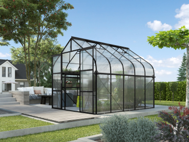 Preview: SET Vitavia Gewächshaus Diana 8300 4mm HKP 264x321cm schwarz + Fundamentsrahmen