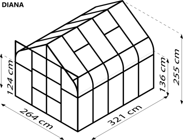 Preview: Vitavia Gewächshaus Diana 8300 4mm HKP BxTxH 264x321x255cm 8,3m² Alu smaragd
