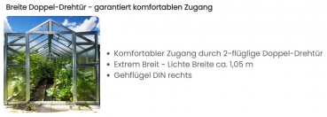 Vario Stahl Gewächshaus Kärnten 5 Nörpelglas 4mm BxT 276x505cm 13,9m² Moosgrün