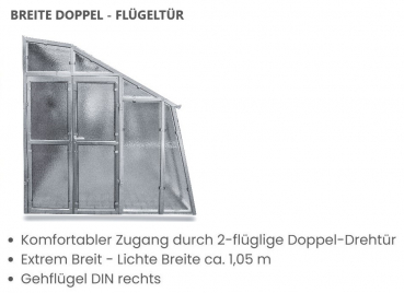 Vario Stahl Anlehngewächshaus Domus 4,5 Nörpelglas BxL 212x452cm 9,5m² verzinkt
