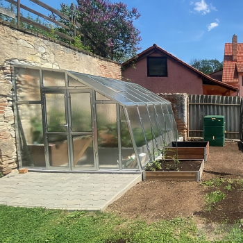 Preview: Vario Stabiles Stahl Anlehngewächshaus EMIL Nörpelglas Breite: 275cm Längen: 300-450-600-750cm
