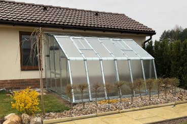 Vario Stabiles Stahl Anlehngewächshaus EMIL Nörpelglas Breite: 275cm Längen: 300-450-600-750cm