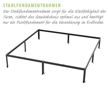 Preview: SET Vitavia Gewächshaus Diana 11500 ESG BxT 264x445cm schwarz + Fundamentsrahmen