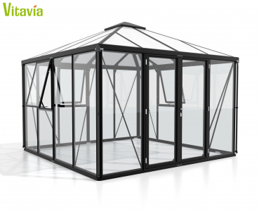 Vitavia Gewächshaus FORTUNA 3x3 mit Pavillondach ESG/HKP 10,2m² Alu schwarz