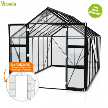 Vitavia Gewächshaus Olymp 11500 257x448cm ESG Glas schwarz + Fundamentsrahmen