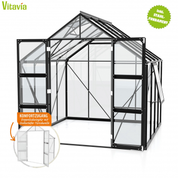 Vitavia Gewächshaus Olymp 6700 257x261cm ESG Glas schwarz + Fundamentsrahmen