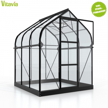 SET Vitavia Gewächshaus Orion 3800 ESG Glas 202x195cm schwarz + Fundamentsrahmen