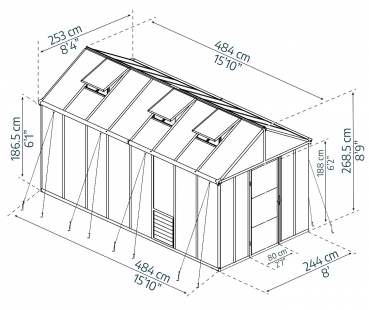 Palram-Canopia Alu Gewächshaus Glory 8x16 BxTxH 244x484x250cm 10mm HKP