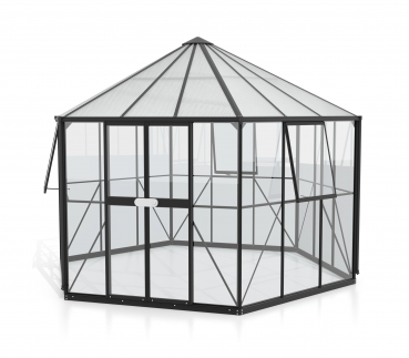 Vitavia Gewächshaus Pavillon Hera 9000 ESG/HKP 3/6mm 383x329cm 9m² Alu schwarz