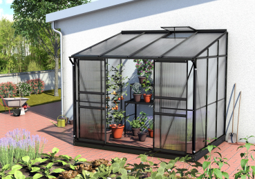Preview: AKTION Vitavia SET Anlehngewächshaus Ida 5200 BxT 262x201 6mm HKP schwarz + Fundament