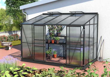 Preview: AKTION Vitavia SET Anlehngewächshaus Ida 6500 BxT 324x201 4mm HKP schwarz + Fundament