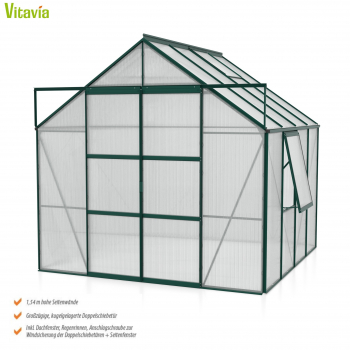 AKTION Vitavia Gewächshaus Jupiter 6700 6mm HKP 257x258 Alu smaragd + 2 Dachlüfter gratis