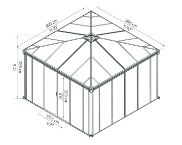 Palram-Canopia geschlossener Aluminium Pavillon LEDRO 3600 3,6x3,6m 12x12 Polycarbonat/Acryl