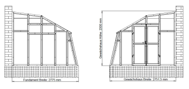 Preview: Vario stabiles Stahl Anlehngewächshaus EMIL 4 (TxB: 275x452cm) 4mm Nörpelglas 12,4m²