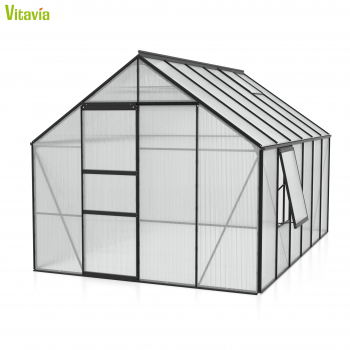 AKTION Vitavia Gewächshaus Meridian 1 9900 257x383 6mm HKP Alu schwarz + 2 Dachlüfter