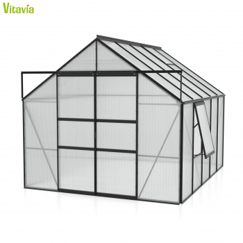 AKTION Vitavia Gewächshaus Meridian 2 8300 257x321 4mm HKP Alu schwarz + 2 Dachlüfter