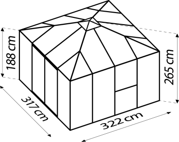 Preview: Vitavia Gewächshaus FORTUNA 3x3 Glas Pavillon ESG/HKP 10,2m² Alu schwarz