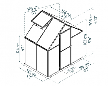 Palram-Canopia Alu Gewächshaus MYTHOS 6X4 (185x126cm) 4mm HKP 2,3m² grau