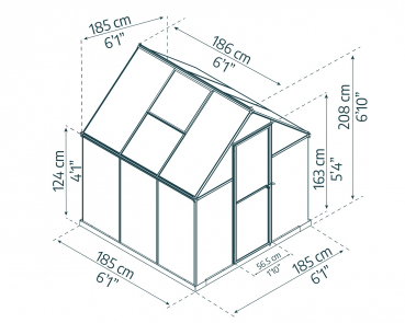 Palram-Canopia Alu Gewächshaus MYTHOS 6X6 (185x186cm) 4mm HKP 3,4m² grau