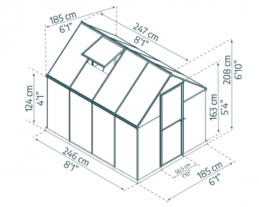 Palram-Canopia Alu Gewächshaus MYTHOS 6X8 (185x247cm) 4mm HKP 4,6m² grau