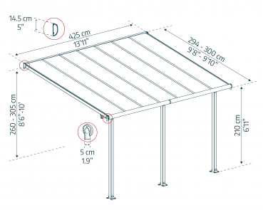 Palram-Canopia Terrassenüberdachung Olympia 3x4 anthrazit 295x425cm 16mm HKP