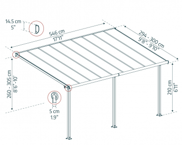 Palram-Canopia Terrassenüberdachung Olympia 3x5 weiß 295x546cm 16mm HKP