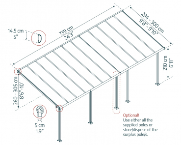 Palram-Canopia Terrassenüberdachung Olympia 3x7 weiß 295x739cm 16mm HKP