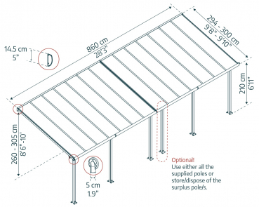 Palram-Canopia Terrassenüberdachung Olympia 3x8 weiß 295x860cm 16mm HKP