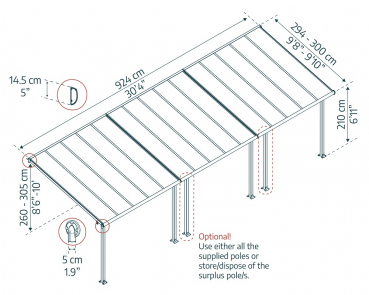 Palram-Canopia Terrassenüberdachung Olympia 3x9 anthrazit 295x924cm 16mm HKP