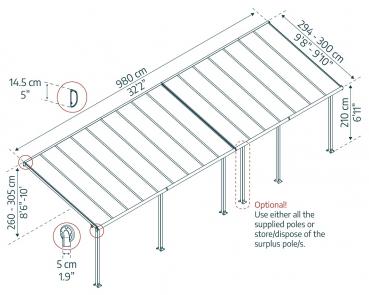 Palram-Canopia Terrassenüberdachung Olympia 3x9,7 weiß 295x971 16mm HKP