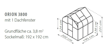 Preview: Vitavia Gewächshaus Orion 3800 ESG Glas BxTxH 202x195x231cm 3,8m² Alu eloxiert