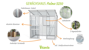 Preview: Vitavia Gewächshaus Palma 3250 ESG/HKP BxT 196x167 Alu eloxiert + Fundamentsrahmen